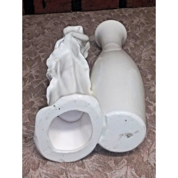 Vintage MCM Bud Vase w/Lady/woman Ceramic 7 3/4" white w/hint of blue Gorgeous - Picture 7 of 9